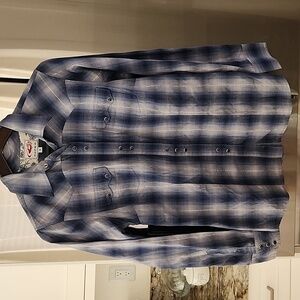 ROPER Cowgirl Blue Plaid Silver Thread Long Sleeve Western Shirt Womens Size, M